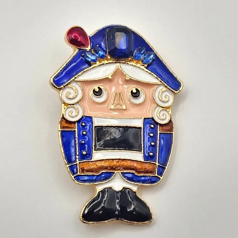 Chubby Nutcracker Christmas Brooch Faux Jewel and Enamel Holiday